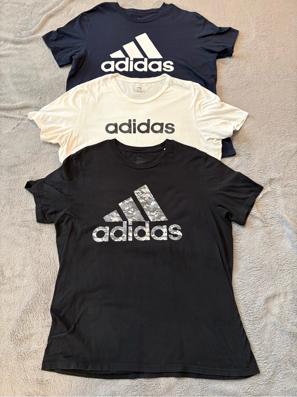 adidas Black, White & Navy Logo Tee Trio-100% cotton-men’s size XL